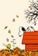 Snoopy & Woodstock Fall Autumn Leaves Raking Peanuts Print Poster 13x19 picture