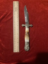 Vintage OLD SMOKY Folding Knife Cross Guard Bone Horn Handle Rare Stainless picture