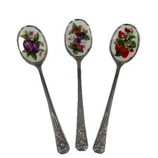 Avon 1982 Vintage Fruit Jelly Jam  Spoons Stainless Steel and Enamel Set of 3 picture