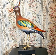 GIULIA MANGANI/OGGETTI HAND PAINTED POLYCHROME AND GILDED BRONZE CRESTED LAPWING picture
