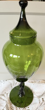 Vtg Empoli Glass Avacado Circus Tent Apothecary Jar Swirl 17.5