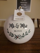 Mr. & Mrs. Est. 2026 Christmas Ornament White Silver Black Script Bridal Wedding picture