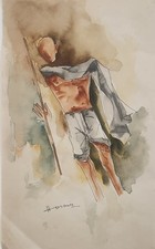 CERTIFIED HANDMADE Maqbool Fida Husain Watercolor Painting picture