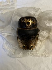 Vintage Burmese Lacquer Owl Hand Painted Gold Leaf Design Owl Box Lidded Jar picture