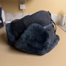 Vintage 1995 Russian Military Ushanka Hat Gray Wool Faux Fur Flap Cap Size 58 picture