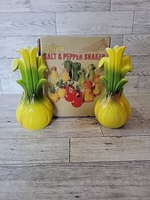 Vintage Japan Fennel Onion Ceramic Green Yellow Salt Pepper Shaker Box MCM Retro picture
