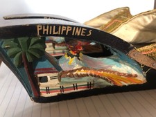 Vintage WWII 1940s Era Hand Carved Painted Wooden Shoes From The Philippines picture