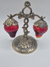 Vintage Red Glass Hanging Straberry Salt and Pepper Shakers Japan picture