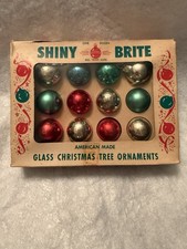 Vtg 1940s Shiny Brite 1” Minature Glass Christmas Ornaments Box Of 12 picture