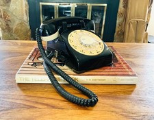 Vintage AT&T WORKING MCM Telephone, Black Tan Rotary Dial Desk Phone picture