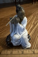 VTG. SHIWAN CHINESE CLAY MUDMAN SCHOLAR PLAYING FLUTE FIGURINE - 4.5