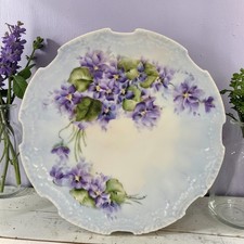 VTG Hand Painted Purple Violets Porcelain China Plate Floral Scalloped Edges 8