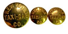VERY RARE TRIO OF FIRST NEW YORK TAXI-CAB CO. 1907 GILT DRIVER BUTTONS 23/15mm picture