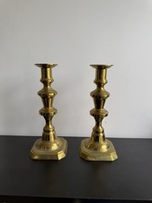 Antique 19th Century English  Brass Candlestick Pair picture