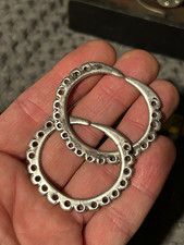 HISTORIC NAVAJO SILVER FLAT HOOP EARRINGS HAND POUNDED INGOT COIN SILVER picture