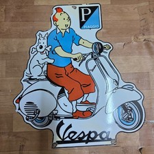VESPA TINTIN PORCELAIN ENAMEL SIGN 25 X 28 INCHES picture