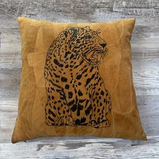 Vintage 90s Suede Leopard Throw Pillow Patchwork Animal Print Maximalist 15x15 picture