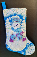 Christmas Stocking Bucilla “Snowflake Snowman” Felt Handmade Fully Lined picture