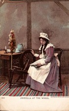 Priscilla at the Wheel - Ullman 553 colonial girl - Antique Postcard - c. 1905 picture