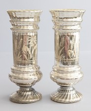 Pair of Large Antique 19th Century French Silvered Mercury Glass Vases 12.75