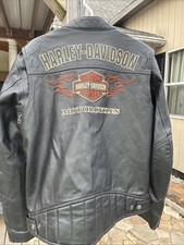 Harley-Davidson Men's Ride Ready Flame Leather Jacket Medium M Black 98000-10VM picture