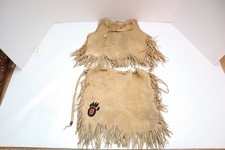 Antique Native American Sioux Indian beaded hide child Dance dress & Over shirt- picture