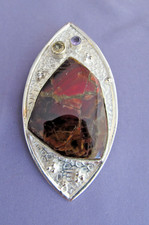 Vintage Sarah Design Canada Sterling FIRE AGATE SLAB AMETHYST CITRINE Pendant picture