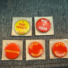 Vintage 1960s Sealed Novelty Pinback Button Lot of 5 NOS picture