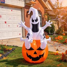 6 Ft Halloween Inflatable Pumpkin & Rising Ghost w/ LED Light Outdoor Decoration picture