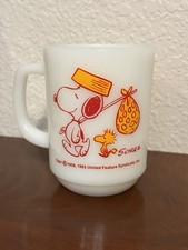 Vintage 1965 Peanuts Snoopy Come Home Fire King Anchor Hocking Milk Mug Glass picture