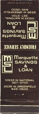 Marquette Savings & Loan Milwaukee WI Vintage Matchbook Cover 1970s picture