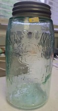 Aqua Mason’s CFJ Logo Patent Nov. 30 1858 With Lid Bubbles In Glass H200 picture