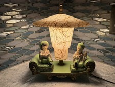 Vintage Rare MCM Atomic Green Asian Theme Table Lamp (Circa. 1950,  Working) picture