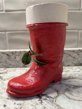 Vintage 1950s Pulp Paper Mache Red Santa Claus Boot Holly Christmas Decor Mantle picture