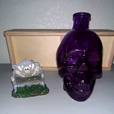 Purple Glass Skull-Shaped Bottle/ Vase Decorative Skull Bench picture