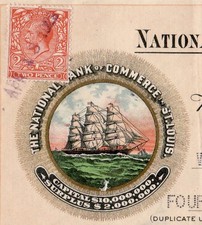 1929 International Bank Draft – St. Louis to London – Clipper Ship Vignette picture