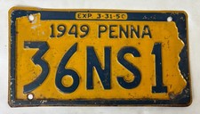 Vtg Pennsylvania License Plate - 1949 PENNA, ‘50 EXP - Original, #36NS1 picture