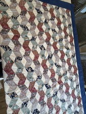 Handpieced Tumbling Blocks Quilt 3D Effect Full Size 84x84 Muslin w Thin Batting picture