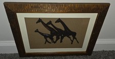 Vintage Mid-Century 3D Carved Wood Giraffe Family Shadow Box Framed Wall Art picture