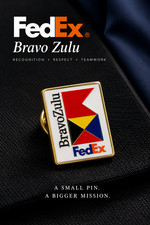 NEW FedEx - BZ BravoZulu Enamel Pin & 8x10 Certificate, Vintage & Retired picture