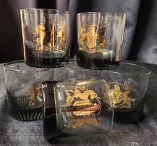 Vintage Clan MacGregor Whiskey Glasses - Gray Tint & Waffle-Patterned Bottom picture
