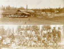 ORIGINAL WESTERN LUMBERJACKS w/ LUMBER MILL ALTA CA. OCCUPATIONAL PHOTO c1880's picture
