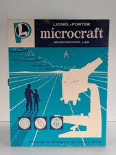1960 Lionel-Porter Microcraft Microscope Lab Kit Metal Box & Accessories picture