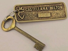 Vtg Castellana Hilton Hotel Solid Brass  Room Key #538 Madrid Spain picture