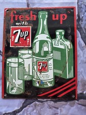 VINTAGE 7UP SODA PORCELAIN SIGN, 'FRESH UP WITH 7 UP'  12