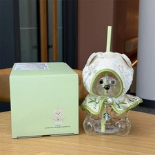 New Starbucks China 2026 Spring Pattern 20oz Caped Bear Shaped Glass Straw Cup picture