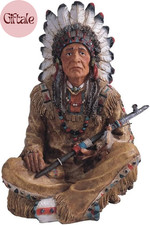 14'' H Indian Chief Sitting Statue Native American Decoration Figurine, Multicol picture