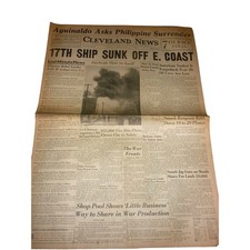 Feb 6 1942 Cleveland News WWII Newspaper 17th Ship Sunk Aguinaldo MacArthur picture