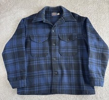 Vtg PENDLETON Mackinaw Hunting Shirt Jacket Blue Wool Check Plaid Blanket Sz L picture