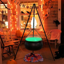 Halloween Decorations Outdoor - Large Witches Cauldron on Tripod with Lights - B picture